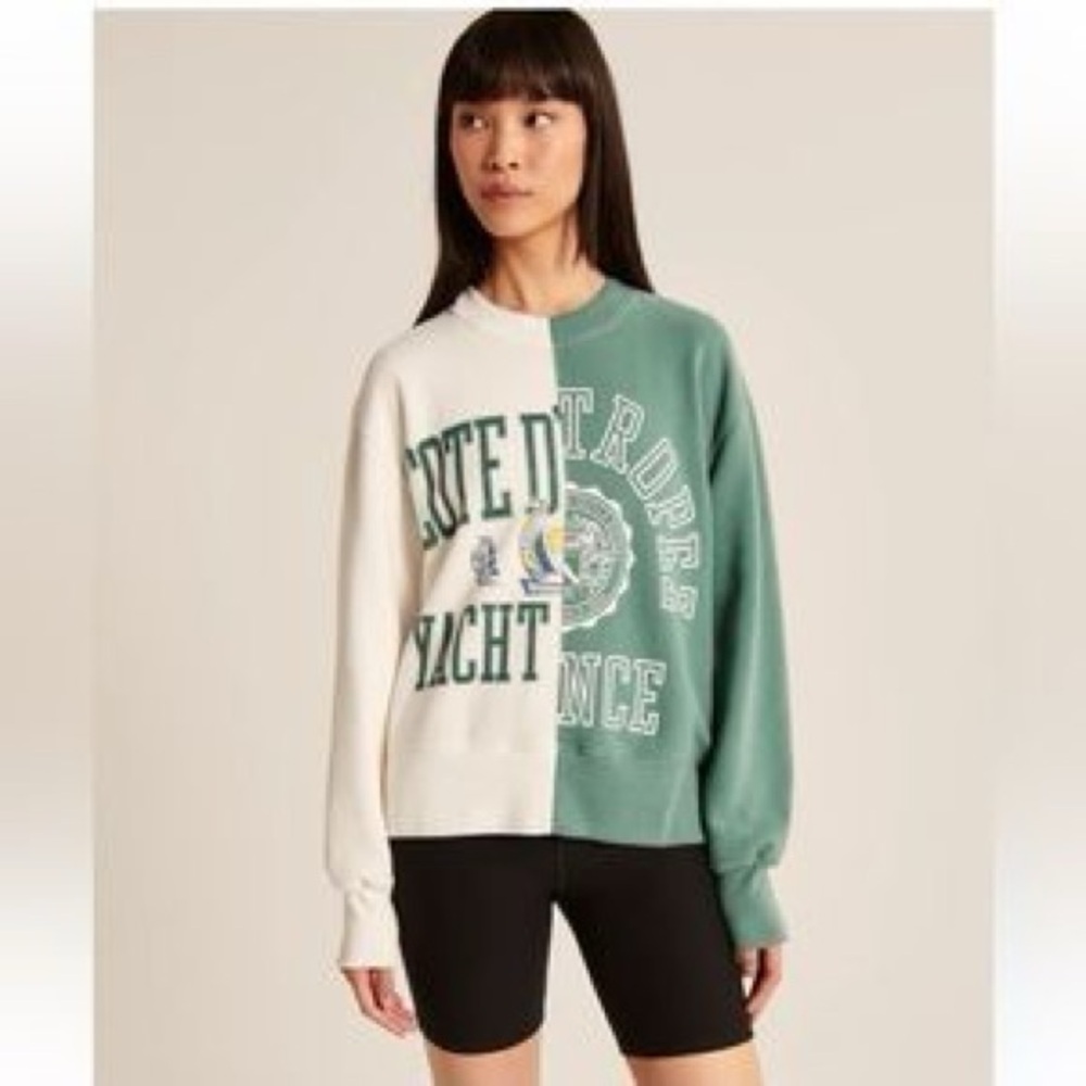 Abercrombie & Fitch St Tropez oversized spliced graphic crewneck sweatshirt